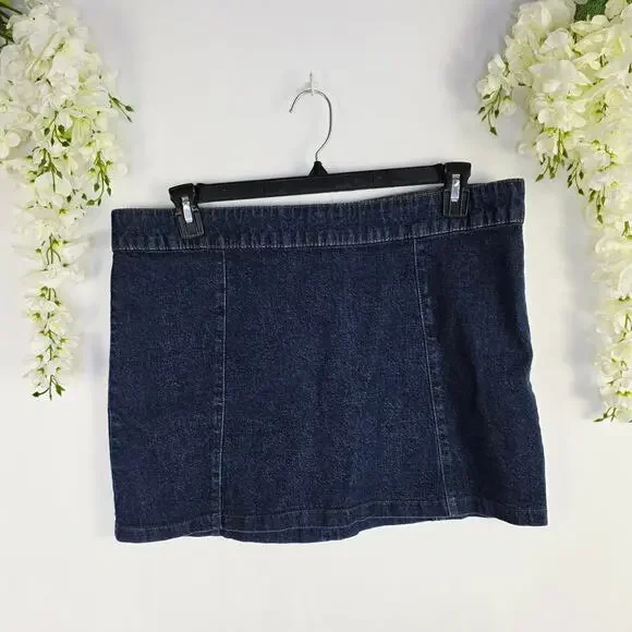 VINTAGE Old Navy Denim Mini Skirt Size 16 Blue Stretch Classic Y2K Casual 90s - Picture 2 of 12